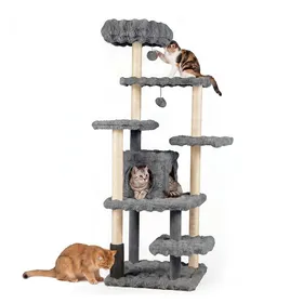 Comparer les prix de COSTWAY Arbre à Chat Multi Niveaux 86x82x170 Cm Condo Poteaux Sisal Perchoir Lavable Kit Anti Renversement pour Plusieurs Chats