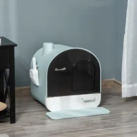 Comparer les prix de Bac A Litière Bac litière chat 5kg avec couvercle tapis & couvercle - Plastique vert 43x44x47cm