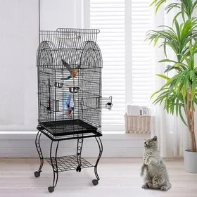 Comparer les prix de MIPAN. Volière - Cage Oiseau de Noir - 59×59×150cm - Avec Mangeoires + Roulettes - Pour Oiseau exotique / Oiseau sauvage