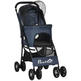 Meilleurs prix pour Poussette Pour Animaux  Poussette pliable pour chien et chat 4 roues avec coussin et fenêtre en maille - Oxford bleu - Petit animal