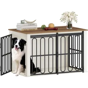 Comparer les prix de Cage pour Chien pour la Maison avec Porte Coulissante 2 Portes pour Chiens de Petite et MoyenBlanc et Marron100 × 60 × 624 cm