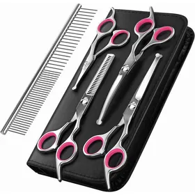 Comparer les prix de Ciseaux de Toilettage pour Chien Ensemble de 5 Outils de Toilettage en Acier Inoxydable Enduit de Titane pour Animaux - Rose