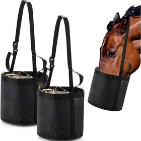 Meilleurs prix pour Ensemble de 2 sacs à foin pour chevaux en nylon avec filet respirant et sangles réglables.