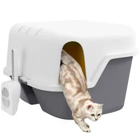 Meilleurs prix pour Bac à litière chat semi-fermé - couvercle supérieur verrouillable ouvrable, pelle - 50 x 50 x 39 cm - PP crème