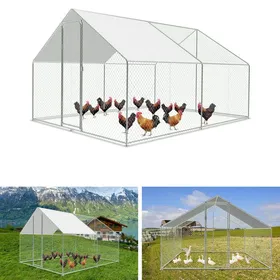 Meilleurs prix pour Riossad Enclos Poulailler - Grand Enclos Poule Oie Métal Bâche Imperméable Toit Pointe 3x3x2m pour la volaille POULAILLER