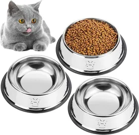 Meilleurs prix pour 3PCS Gamelle Chat Gamelles en Acier Inoxydable pour Chat et Chien Gamelle Fournitures Pour Animaux (Fond: 15cm Bouche du Bol:11cm)