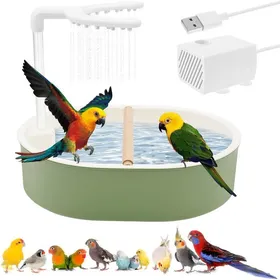 Meilleurs prix pour 1 Baignoire perroquet circulation eau automatique PP vert perchoir inclus pour perruches calopsittes .
