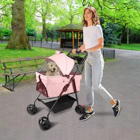 Meilleurs prix pour MIPAN Poussette pliable pour animaux de compagnie  50*65*99cm  Rose POUSSETTE POUR ANIMAUX-