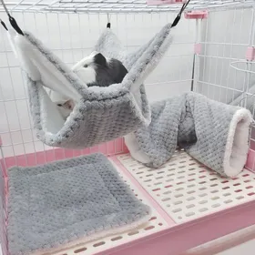 Comparer les prix de Lot de 3 Hamacs et Tunnels Gris pour Petits Animaux Literie Suspendue pour Furets Rats et Cochons dInde .