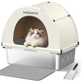 Meilleurs prix pour Bac à Litière pour Chat en Acier Inoxydable XXLType Fermé en Forme de UGrand Toilettes pour Chat avec Pelle et Bnc