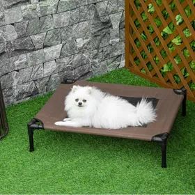 Meilleurs prix pour Lit surélevé pour chien maille respirante et cadre stable à quatre pieds acier marron 76 × 61 × 18 cm - UVRION