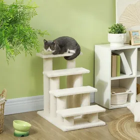 Comparer les prix de Escalier pour chat et chien 4 marches en peluche beige pour animaux ages - UVRION - 635 x 43 x 60 cm