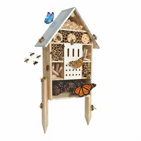 Meilleurs prix pour Hôtel à insectes Relaxdays sur pied bois toit galvanisé 77 x 38 x 10 cm naturel/argent