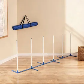 Comparer les prix de Set d’agility en plastique soft white avec piquets de slalom sac 600D Oxford 305 x 60 x 94 cm