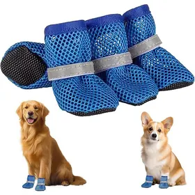 Meilleurs prix pour 4 Chaussures pour Chien Été en Maille Respirante - Anti-Dérapantes avec Bandes Réfléchissantes Léger PROTECTION DES PATTES -GUETRES