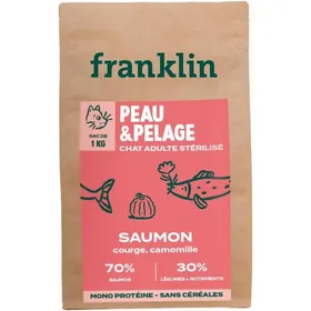 Meilleurs prix pour Croquettes pour chat stérilisé 70% saumon sans céréales hypoallergénique peau et pelage 1 kg taille 10 mm BOITE DALIMENTATION