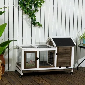 Comparer les prix de Clapier cage à lapins rongeurs sur roulettes 2 portes verrouillables - dim. 108L x 58l x 735H cm - bois