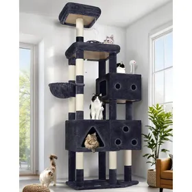 Meilleurs prix pour Arbre à chat XXL - JOZSI - 207 cm de hauteur - 3 grandes niches 45x35 cm - Grande plateforme 50x45 cm - 8 tiges de sisal