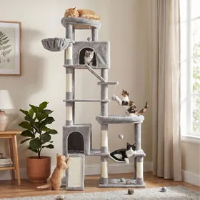 Comparer les prix de Arbre à Chat XXL à 6 Niveaux avec Poteaux en Sisal et Griffoir 105 x 45 x 202 cm Gris