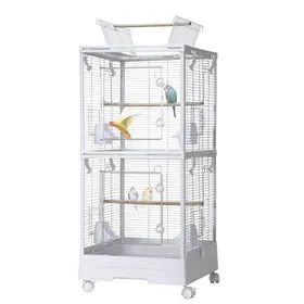 Meilleurs prix pour Cage à oiseaux - grande sur pied volière double mangeoires perchoirs plateau amovible - métal - Blanc 47x35x47cm