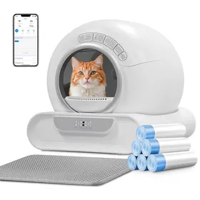 Meilleurs prix pour Bac à Litière Autonettoyante pour Chat 65L+9L - Litière Automatique Contrôle par App - Tapis de Litière et 6 Sacs Poubelles