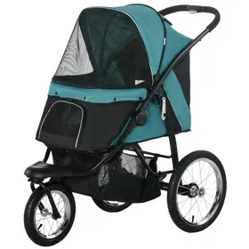 Comparer les prix de Poussette Pour Animaux Pliable ≤20kg Roues Tout-terrain + Coussin + Fenêtres Maille Panier Rangement Vert Foncé