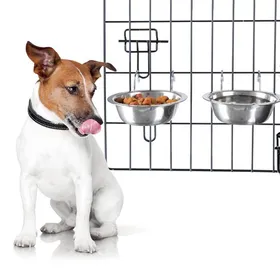 Meilleurs prix pour Lot de 2 gamelles en Acier Inoxydable pour Chien à Suspendre à la Cage Niche et Grillage pour Nourriture et Eau 8 Oz 8 O GAMELLE