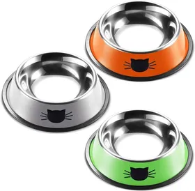 Meilleurs prix pour 3 Pièces Gamelle ChatInoxydable Bols Chat Alimentaire en Acier Antidérapantes avec Base en Caoutchouc (3)