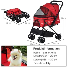 Meilleurs prix pour Chariot pour chiens Oxford Rouge 765x52x95cm Petits chiens et chats