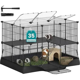 Meilleurs prix pour Enclos pour Petits Animaux à 2 Niveaux Parc Enclos Tapis Imperméable Double Porte pour Lapins35 Panneaux 93 x 63 x 615 cm