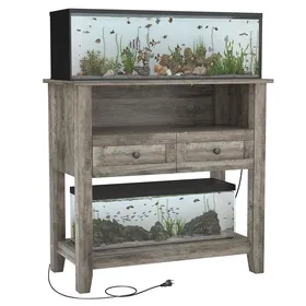 Meilleurs prix pour Meuble d’aquarium 75-110 L avec station de frais charge 300kg Tiroirs et rangements ouverts poissons reptiles Gris