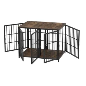 Meilleurs prix pour Cage pour 2 Chiens  avec Diviseur Amovible -Chiens jusqu'à 32kg - 4 Portes - Marron Rustique