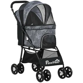 Meilleurs prix pour Poussette pliable pour chien avec coussin pour chiens et chats fenêtre en filet espace de rangement tissu Oxford gris noir