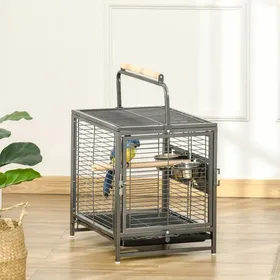 Meilleurs prix pour MOTHINESSTO3789-Cage de transport en acier pour perroquets cage à oiseaux avec 2 bols en acier inoxydable 2 perchoirs plateau no