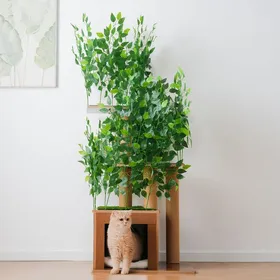 Comparer les prix de Arbre à Chat Arbre 158 cm – Vert – 3 Plateformes – Feuillage Amovible – Trous pour Chat – Anti-basculement – MDF hydrofuge