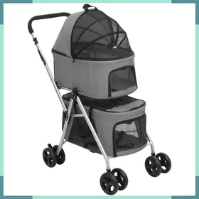 Comparer les prix de ASHATA Poussette pour chien pliante à 2 niveaux Gris 83x48x97 cm -FHE172205