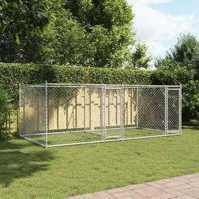 Comparer les prix de Meuble Déco - Niche/enclos pour chiens - CHICGris Cage pour chien avec portes gris 4x2x15 m - Acier galvanisé luf9029561