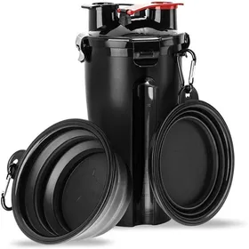 Comparer les prix de Bouteille deau portable 2 en 1 pour animaux de compagnie avec 2 bols pliables