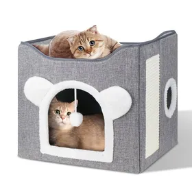Comparer les prix de Maison Niche pour Chat Pliable Panier Cabane Lit pour Chat avec 2 Coussins Moelleux lavables Boule Suspendue Planche à gratt YYV