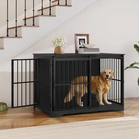 Comparer les prix de 110cm Cage pour Chiens Table d’Appoint Niche Moderne pour Chiens Cage pour Chiots Maisonnette pour Animaux 2 Portes Noir