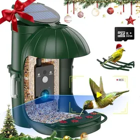 Meilleurs prix pour Mangeoire Oiseaux Caméra Mangeoires pour Oiseaux Sauvages Nichoir Oiseaux Exterieur - Panneau Solaire et Batterie Alimentation Vert#