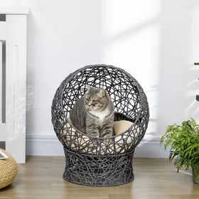 Meilleurs prix pour Panier chat lit surélevé chat cosy niche grotte 50 x 50 x 60 cm coussin moelleux crème inclus corde en polyester violet