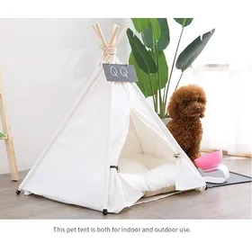 Meilleurs prix pour Tente Tipi Animaux avec Coussin Lavable Amovible – Abri Confortable pour Chien et Chat – Décoration Maison blanc CLAPIER