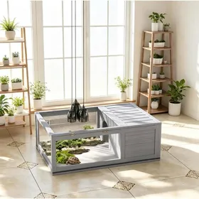 Comparer les prix de ROVRYN Enclos pour tortue terrestre en bois gris avec grillage métallique espace intérieur et extérieur
