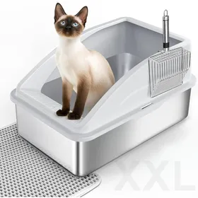 Meilleurs prix pour Bac à litière pour chat en acier inoxydable - SWAPY - XXL - 58x36x33 cm - 35 L - Silbergrau - Facile à nettoyer