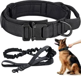 Meilleurs prix pour Collier et Laisse Tactiques pour Chien avec Poignée de Contrôle et Boucle en Métal - XL(50-62cm) - Noir
