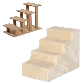 Comparer les prix de Pont Escalier 4 Marches Animaux Revêtement Amovible Peluche Beige 60x35x44cm Antidérapant pour Chien Chat