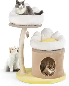 Meilleurs prix pour GOPLUS Arbre à Chat 83cm Deign Fleur, avec 2 Perchoirs, Condo Confortable, Griffoir en Sisal, Boule Suspendue Interactive
