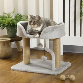 Comparer les prix de Arbre à chat grattoir design avec jeu 2 pompons suspendus 2 poteaux sisal plateforme peluche sisal 48 x 38 x 42 cm gris