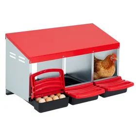 Meilleurs prix pour Pondoir Poules Pondeuses 3 Compartiments Poulailler en Métal Bac de Récupération Ponte Nettoyage Facile Rouge